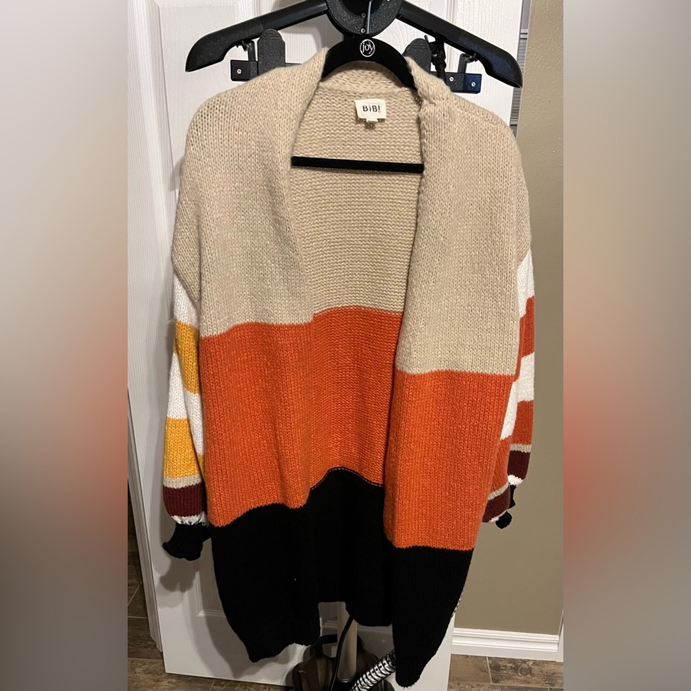 BiBi Colorblock Cardigan Sweater Orange Black